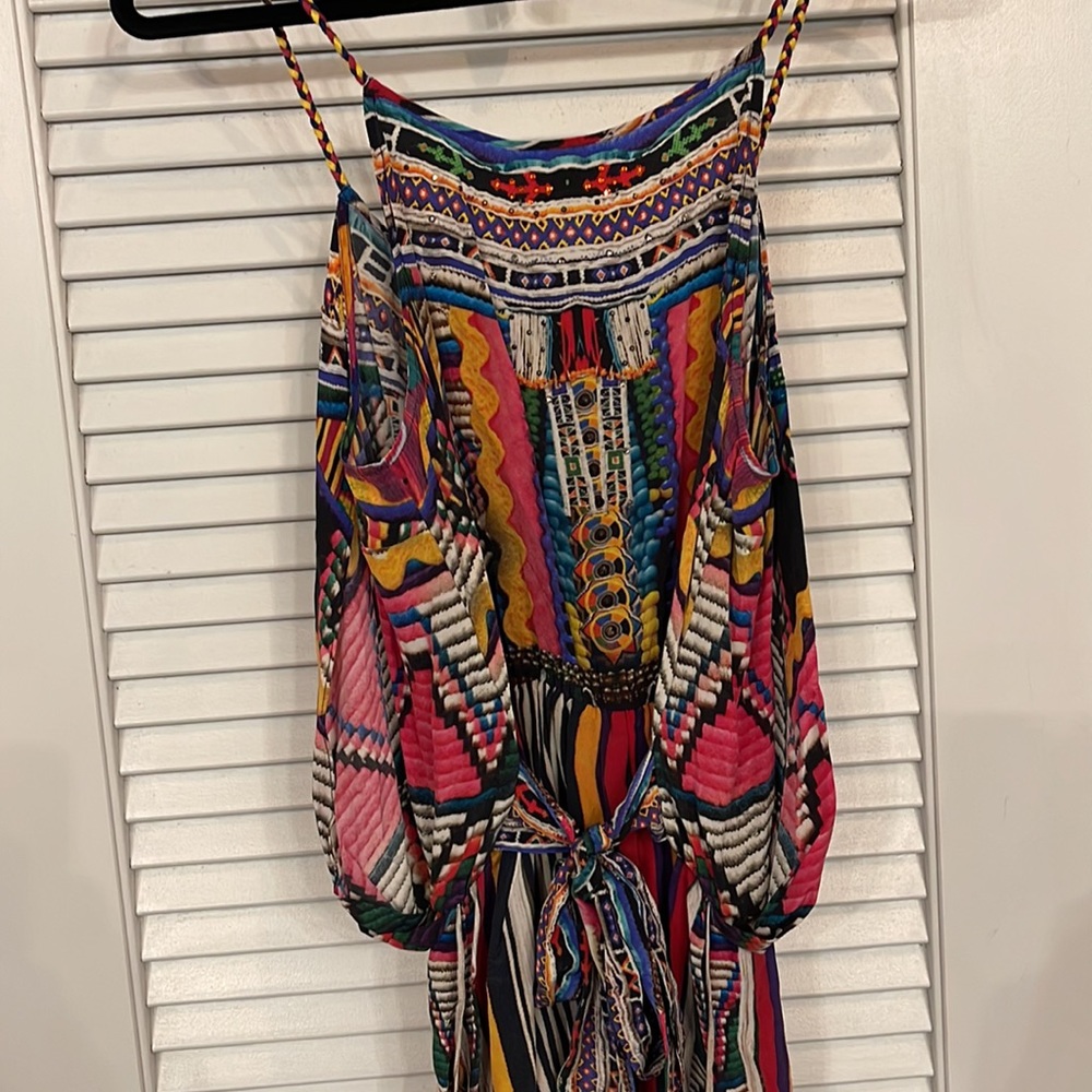 Camilla Shoestring Multi Color Silk Rhinestone Romper sz L - Picture 6 of 9